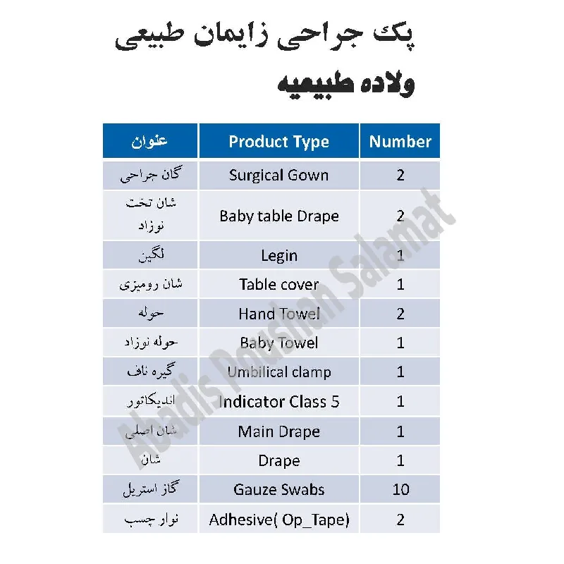 محتویات پک جراحی زایمان طبیعی